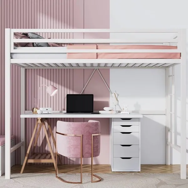 Cama Tipo Loft de Metal Blanca con Colchón Incluido